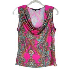 Robert Kitchen Paisley Cowl Tank Top Hot Pink Slinky Knit M Feminine